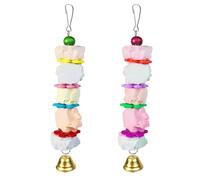 OMYZERO Lot de 2 jouets à mâcher pour perroquet, bec d'oiseau, pierre de calcium colorée, jouets avec clochette, perchoir pour calopsitte, perruche, perruche, rat, hamster, lapin, gris africain