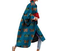OMZIN Automne Coloré Poches Coupe-vent Veste Longue Pour Femme Col à Revers Manches Longues Trench-coat Papillon Vert L
