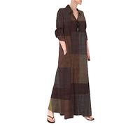OMZIN Chemise Boutonnée pour Femmes Coton Et Lin Pochette Robe à Manches Longues Robe Décontractée Brun sans Prétention S