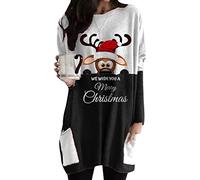 OMZIN Chemises De Noël pour Femmes Mignon Renne Graphique À Manches Longues T-Shirts Lâches Casual Xmas Crewneck Sweatshirts Pulls pour Femmes Blanc Noir Singe L