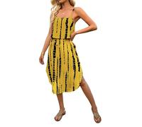 OMZIN Dames Décontracté sans Manches Tenues Doux Resort Vêtements Fête Cordon Swing Robe Jaune Noir S