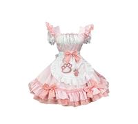 OMZIN Femme Choker Manches Courtes Kawaii Halloween Cosplay Robe Encolure Carrée A Line Lolita French Maid Robes Chat Rose Clair M