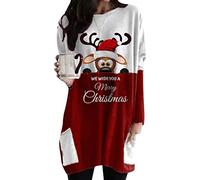 OMZIN Femmes Chandail De Noël Pull Oversize Hauts Longs T-Shirt à Manches Longues avec Poches Sweat De Noël Décontracté Blanc Rouge Singe S