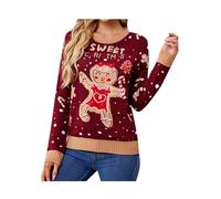 OMZIN Femmes Col Rond Cute Xmas Graphic Novelty Cable Knit Christmas Sweater Little Girl M