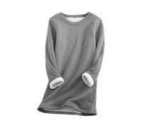 OMZIN Femmes Col Rond Vacances Pull Casual Chemise Simple À Manches Longues Vendanges Gris Foncé 4XL