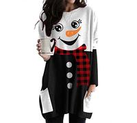 OMZIN Femmes Hiver Automne Manches Longues Sweat-Shirt Plus Taille Col Rond Imprimé Tops Basic Holiday Casual Tops Bonhomme De Neige Noir XXL
