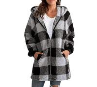 OMZIN Femmes Plus Size Sweat à Capuche Manteau Polaire Fermeture à Glissière Continue Manteau à Capuche Manteau Plaid Sherpa Vêtements D'extérieur Avec Poches Gris M