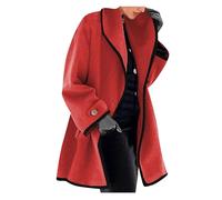 OMZIN Femmes Trench à Capuche Mi-longueur laine mélangée Blend Manteau Couleur Solid Hiver Loose Single Breast Jacket Red 5XL