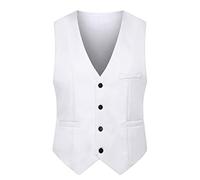 OMZIN Gilet De Costume Sans Col En V Pour Hommes Gilet Habillé Formel Slim Fit Button Down Pour Hommes D'Affaires Blanc L