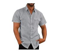 OMZIN Hommes De Base De Couleur Solide Texturée Tops Décontracté à L'ajusteHommest Lâche Chemise Bouton vers Le Bas Lougewear avec Poches Gris 4XL