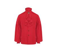 OMZIN Hommes PoèTe Chemise Plissé Moelleux Renaissance Chemise MéDiéVale Victoria Halloween Costume Vampire Chemise Chemise Rouge XL