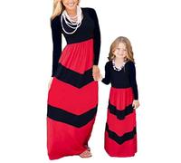 OMZIN Maman Et Moi Noël Robes Manches Longues Longues Tenues De Famille Assorties Col Rond Tenues Rayées Rouge BLK 5-6T