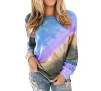 OMZIN OMZN Printemps et Automne Mode à Manches Longues Couleur Correspondance Arc-en-Ciel Dégradé Changement de T-Shirt Bleu/Violet XXL