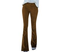OMZIN Pantalon Femme en Velours Côtelé avec Fond De Cloche, Uni, Baggy, Stretch, Décontracté, Poches Zippées Cachées, Marron XL