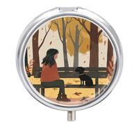 On a Park Bench Pilulier de voyage à 3 compartiments - Organiseur de vitamines portable 3 fois par jour avec miroir - Petit pilulier pour sac à main et poche - Joli récipient à médicaments quotidien