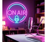 ON AIR Affiche lumineuse pour décoration murale, lampe LED alimentée par USB avec microphone, design pour streaming en direct, studio de podcast, salle de jeux, bar à domicile, chambre à coucher