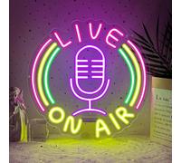 On Air Eclairage LED,Microphone Enseigne Lumineuse Décoration pour Streaming Chambre Party Fête Bar Club,Live On Air Dimmable Neon LED Coloré Mural Cadeau pour Homme Femme USB Powered（12.6"*12.6"）