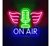 On Air Néon Signe Microphone Néon Signe Décoration Murale USB Powered LED Bar Home Podcast Set Radio Home Studio Amis Avec Gradateur Cadeau Art LED Décoration 9.06x12.6 Pouce