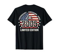 on Back - 21e Anniversaire Homme Vintage 2005 21 Ans Drapeau américain T-Shirt