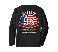 on Back - 98e Anniversaire Homme Vintage 1928 98 Ans Drapeau américain Manche Longue
