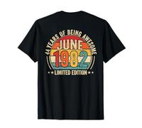 on Back - Awesome Since June 1982 Vintage Retro 44th Birthday T-Shirt