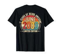 on Back - Awesome Since June 2009 Vintage Retro 17th Birthday T-Shirt