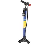 On Bike Pompe d'atelier Tubulaire pour vélos en métal Bleu avec poignée en T, Trois Pieds, valves Presta, Schrader et Dunlop à gonflage Rapide - Solide et Professionnelle