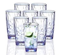 [On dirait du verre] 450 ml Paquet de 8 pièces Tasse en plastique, Sûr, Résistant aux bris, Résistant à la chaleur, Ne contient pas de bpa, Peut être lavé avec un lave - vaisselle (Bleu)