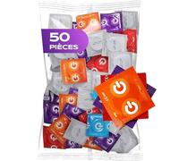 ON) Lot de 50 préservatifs de qualité supérieure - 7 variétés et tailles différentes - Largeur : 54 mm - 10 préservatifs extra fins, naturels et à picots - 5 x extra forts - Avec parfum fraise