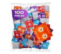 ON) Mix de préservatifs I Pack de 100 I Préservatifs premium 7 types & tailles, 54 mm de large I 20x extra fins, naturels & nervurés I 10x extra forts, parfums fraise, banane, chocolat