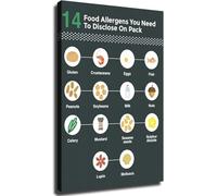 On Pack Allergen Disclosure Chart 14 Food Allergens Guide Educational Reference Wall Art for Kitchen Office(Framed,12x18inch(30x45cm))