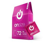 ON) Préservatifs ONsize I 72 mm de large I Paquet de 50 I Premium ultra fins I Avec gel lubrifiant en silicone I Épaisseur de paroi de 0,07 mm I Végans pour hommes