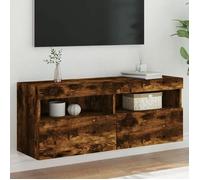 (ON SALE)Armoire TV murale - Design mur - Commode Haut/Meuble HIFI - avec lumières LED chêne fumé 100x30x40 cm EU677159