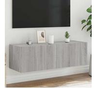 (ON SALE)Armoire TV murale - Design mur - Commode Haut/Meuble HIFI - avec lumières LED sonoma gris 100x35x31 cm EU726744