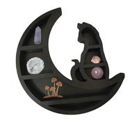 On The Moon Étagère flottante en bois à suspendre en forme de phase de lune, pour pierres, huile, pierres précieuses, pierres précieuses, gothiques, sorcières, bohème (noir, 30 cm)