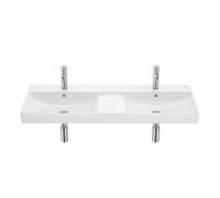Ona 120x46x16 cm lavabo suspendu double vasque en céramique, 2 trous de robinetterie au milieu, trop-plein, blanc (A32768B000)