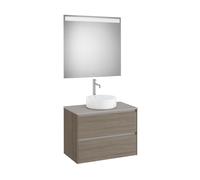Ona Pack Meuble 2T+Plan Pr Lav Centré+Miroir 800 Orme Foncé-Roca A851716511