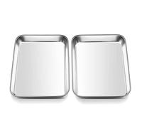 Onader Lot de 2 mini plaques de cuisson rectangulaires en acier inoxydable pour pâtisserie, cuisine, service, facile à nettoyer et passe au lave-vaisselle, 23,7 x 17,7 x 2,5 cm