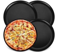 Onader Lot de 4 plaques à pizza, rondes, 30 cm, pour la cuisson et le service, en acier inoxydable, avec revêtement antiadhésif, non toxique et sain, durable et facile à nettoyer