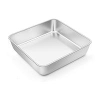 Onader Moule à gâteau carré, en acier inoxydable, 20 x 20 x 5 cm, parfait pour brownie, lasagnes, gâteaux, passe au lave-vaisselle et durable