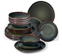 Onader Service de table pour 6 personnes, 18 pièces, en faïence, bols à céréales, assiettes à dessert, assiettes plates, anti-rayures et passe au micro-ondes, vert mousse réactive