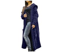 OnaiC Cardigan long pour femme - Veste en tricot épais à capuche - Veste de transition décontractée ouverte sur le devant - Cardigan en tricot épais avec poches - Cardigan ouvert - Manteau d'hiver