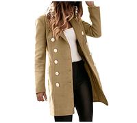 OnaiC Veste d'hiver en laine pour femme - Manteau demi-saison à double boutonnage en tweed - Manteau à revers - Trencoat mi-long - Veste coupe-vent à manches longues - Veste d'automne épaisse -