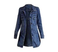 OnaiC Veste en jean longue pour femme - Trencoat - Grandes tailles - Coupe-vent - Veste demi-saison - Col à revers - Manteau d'hiver - Longueur moyenne - Manteau de poche - Manches longues - Veste