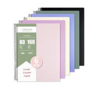 ONAVIA Cahiers A4 Lignés Lot de 6, 90 g/m² 160 Pages Carnet Multicolore | Carnet de Notes, Couverture en Polyéthylène, Papier Ligné de 8 mm, Bord Perforé à 4 Trous, pour Travail et L'école