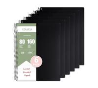 ONAVIA Cahiers A4 Lignés Lot de 6, 90 g/m² 160 Pages Carnet Noir | Carnet de Notes, Couverture en Polyéthylène, Papier Ligné de 8 mm, Bord Perforé à 4 Trous, pour Travail et L'école