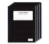 ONAVIA Graph Composition Lot de 4 carnets de notes de 24,9 x 19,1 cm, 100 feuilles, carnet de notes à grille 4 × 4 pour mathématiques, sciences, ingénierie, notes de classe, noir