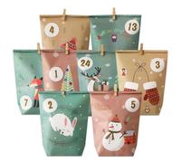 ONBAGLST Calendrier de l'Avent à remplir avec 24 sacs cadeaux et 24 autocollants numérotés ainsi que des pinces en bois, calendrier de Noël pour travaux manuels, cadeaux et l'Avent