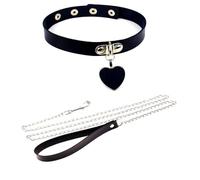 ONBRIG Collier ras du cou noir pour femme avec chaîne en forme de cœur réglable en cuir noir gothique, L, Métal, Pas de gemme
