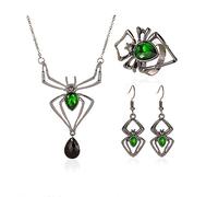 ONBRIG Parure de bijoux d'Halloween avec collier, boucles d'oreilles et anneau araignée avec cristal vert, accessoire d'Halloween pour femme (ensemble de bijoux araignée)